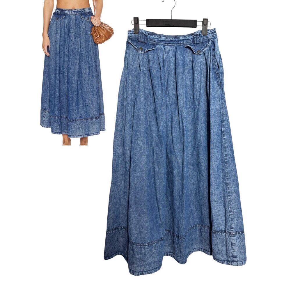 Free People Maddox Denim Jean Maxi Skirt Size Small